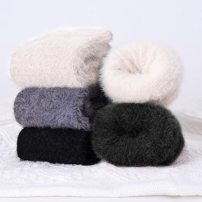 SISOSOCK 5 Pairs Fuzzy Soft Cozy Fluffy Socks for Women, Casual Warm Sleep Comfy Socks, Thick Winter Plush Gifts for Women