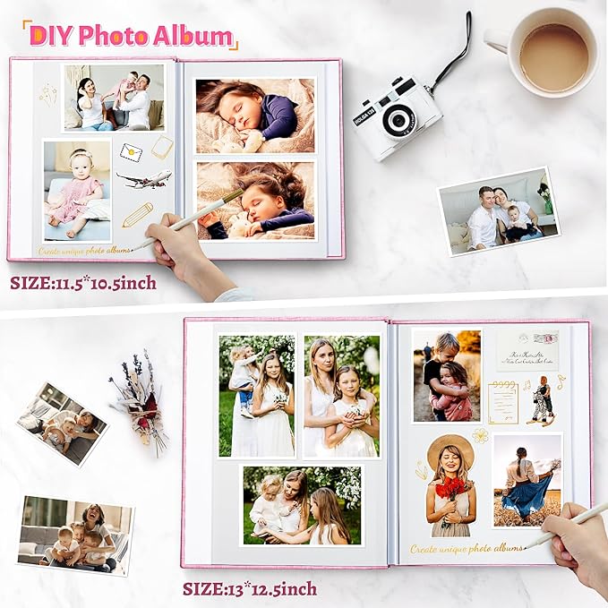 Photo Album Self Adhesive Scrapbook,120 Pages Large Photo Book for 4x6,5x7,8x10 Pictures,DIY Album for Baby Wedding Family Travel Birthday,with Metallic Pen and Scraper