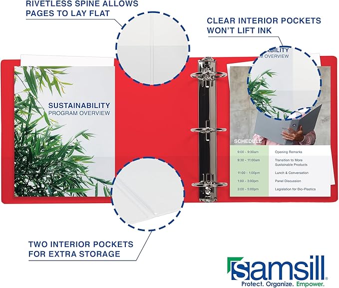 Samsill Durable 2 Inch Binder, Made in The USA, D Ring Binder, Customizable Clear View Cover, Ruby Red, Holds 475 Pages