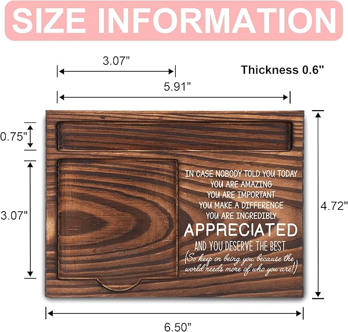 Appreciation Gifts, Inspirational Gifts, Thank You Gifts for Coworker, Sticky Note Holder, Post-it Note Dispenser for Desk, Wooden Post-it Note & Pen Holder 6.5" x 4.7" - FTA118