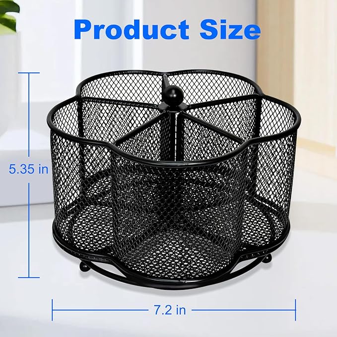 360 Degree Rotate Pen Holder for Desk Mesh Desk Pen Organizer Pencil Holder Large Capacity Accessories & Workspace Organizers for School,Home (Black, No hook)