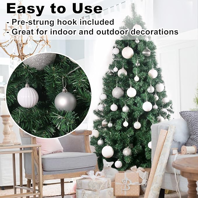 White & Silver 2.5" Christmas Balls Christmas Tree Decoration Ornaments Shatterproof Hanging Balls for Birthday Halloween Holiday Wedding Decorations Set of 18pcs