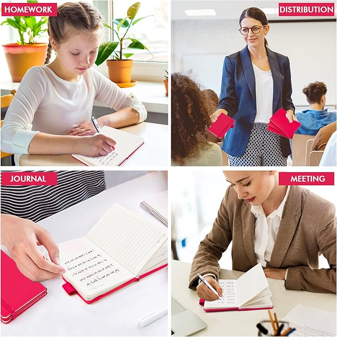 feela 15 Pack Pocket Small Notebooks Bulk, Mini Cute Memo Notepads Hardcover College Ruled Lined Journals with Pen Holder for Women Girls Office School, with 15 Black Pens, 3.5”x 5.5”, A6, Berry