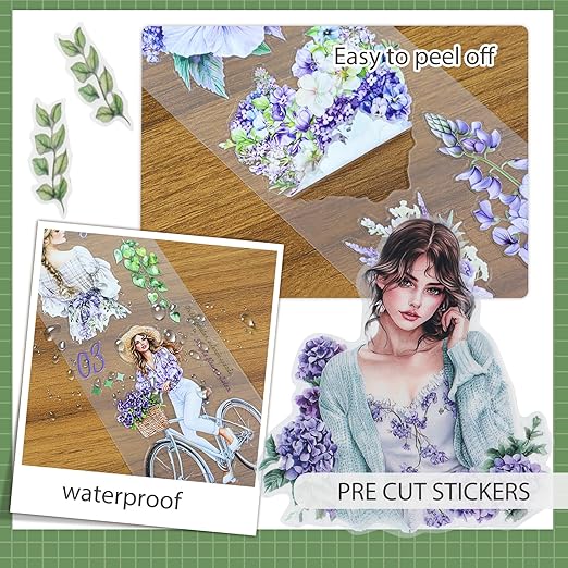 Snycler Pre-Cut Purple Rhyme Themed PET Washi Tapes - Vintage Aesthetic Tape Stickers for Journaling, Scrapbooking, Junk Journals, Crafts, Planners - 4 Rolls