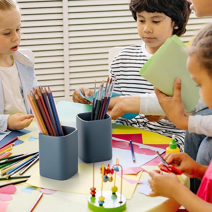 Pen Holder, 2 Pack Pencil Holder for Desk ,Ceramic Pencil Cup Desk Organizer, Makeup Brush Holder Cute, Stationery Accessories for Office, School, Home (Matte blue)