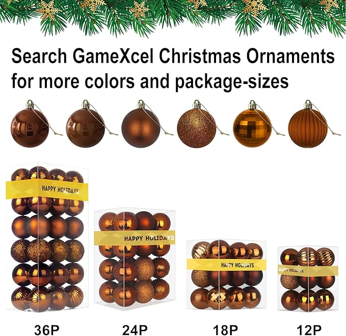 Bronze 2.5" Christmas Balls Christmas Tree Decoration Ornaments Shatterproof Hanging Balls for Birthday Halloween Holiday Wedding Decorations Set of 24pcs