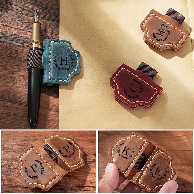 Artlaza Personalized Magnetic Leather Bookmark with Pen Holder - 26 Letters Custom Book Mark with Name Initial Engraved Book Marker for Readers, Book Lovers, Travelers - Gift for Women & Men(Red，C