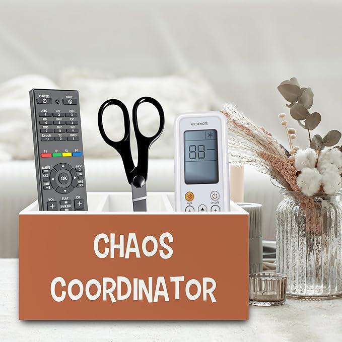 Chaos Coordinator Orange Pen Pencil Holder Organizer for Desk, Thank You Gifts for Women Men Coworkers Boss Leader Manager, Appreciation Gifts Wooden Box Sign for Office Tabletop Decorations