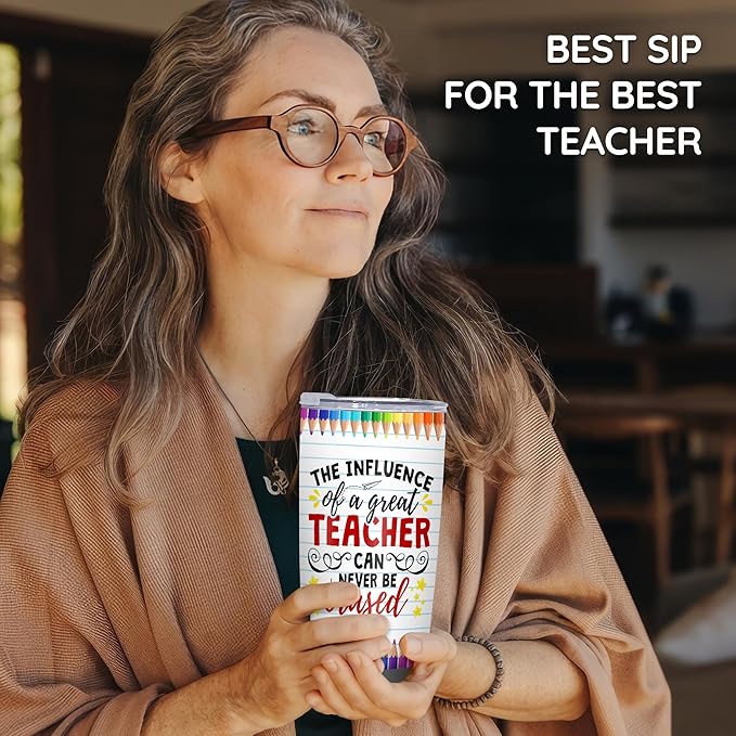 TEEZWONDER Christmas Teacher Gifts for Women - 20 oz Stainless Steel Insulated Coffee Tumbler with Lid - End of The Year Graduation Birthday Thank You Teacher Appreciation Gifts for Women Teachers
