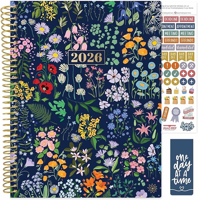 bloom daily planners 2026 Planner (January to December) - 8.5” x 11” Weekly & Monthly Dated Agenda Organizer Book with Stickers & Tabs - Flexible Soft Cover - Garden Party, Navy