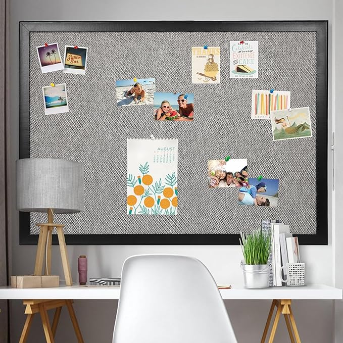 SHANTRA 24 x 18 Inch Bulletin Board with Grey Fabric, Wood Framed Canvas Cork Board, Corkboard for Walls with 10 Pins, Decorative Vision Board, Wall Mounted Notice Board for Home, Office, School
