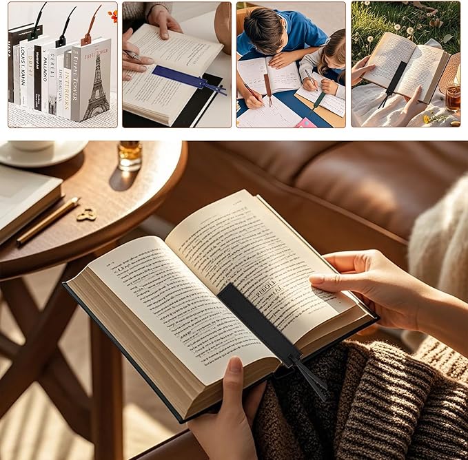 12 Pcs Leather Bookmark, Classic Stitched Bookmark with Leather Rope, Bookmarks for Men, Handmade Stitched Book Marks Page Markers for Book Reader Teachers Students School Office