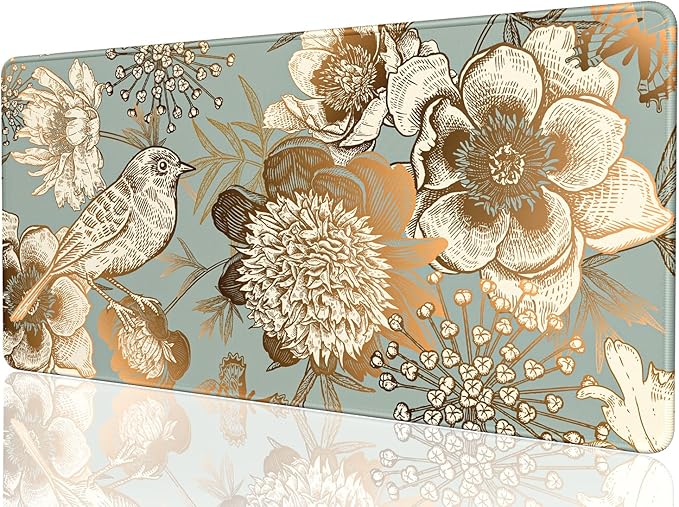 Desk Mat, 32" x 16" XXL Extended Large Gaming Mouse Pad, Desktop Decor Desk Pad, Cute Men Women Office Supplies and Accessories, XL Mouse Mat for Laptop & Keyboard, Retro Flower and Bird