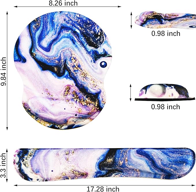 ArtSo Upgraded Wrist Rest Support for Mouse Pad & Keyboard, Ergonomic Gel Mousepad Non-Slip Rubber Base Home,Office Pain Relief & Easy Typing Cushion Neoprene Cloth & Soft Memory Foam, Purple Marble