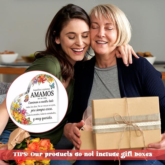 Yopyame Spanish Sympathy Bereavement Gifts - Acrylic Heart Memorial Gift for Loss of Loved One Bereavement Condolences Grief Acrylic Keepsake Paperweight for Family Friend Remembrance Table Decor