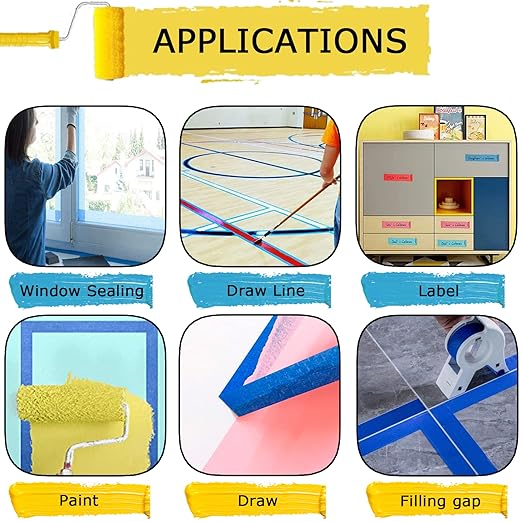 6 Rolls Masking Tape, Blue Painters Tape, Artist Painter's Painting Paper Tape for Multi-Purpose Wall Paint, DIY Crafts & Arts, Scrapbook, Decoration, Labeling, Edge Finishing (1.88Inch x 60.1Yard)