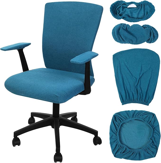 Tallew 4 Pcs Office Chair Covers Set Computer Universal Protective Stretchable Chair Seat Covers Desk Armrest Slipcovers Pads Office Cushion Backrest for Rotating(Emerald Green)
