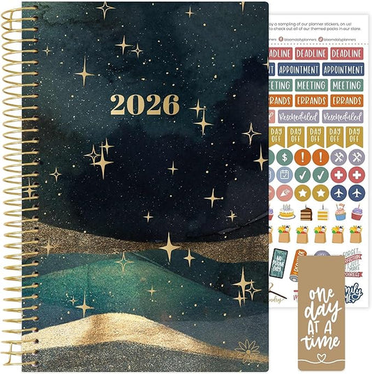 bloom daily planners 2026 Planner (January - December) Calendar Year Organizer - 5.5” x 8.25” - Weekly & Monthly Agenda Book with Stickers & Bookmark - Celestial Skies