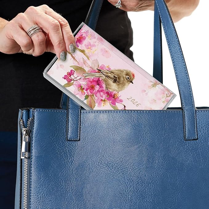 2026 Year of Birds Planner Pocket Calendar & Memo Pad, 3.5-Inch x 6.5-Inch Size Closed, Bookstore-Quality Monthly Floral Purse Calendars With 30 Note Pages for Kitchen & Office