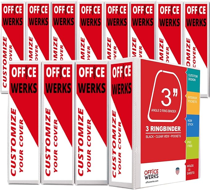 3 Ring Binder, Professional Angle D Ring Vinyl 3 Inch, Presentation Folder for Standard Pages 8.5 x 11 with Pockets, Crystal Clear View White (12 Pack) for Office Supplies