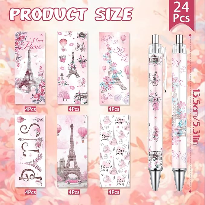 Paris Travel Ballpoint Pens - 24Pcs Paris Souvenirs Gifts French City Travel Pens Set Eiffel Tower Retractable Smooth Ball Point Pen France Souvenirs Gift for Office School Stationery Traveler
