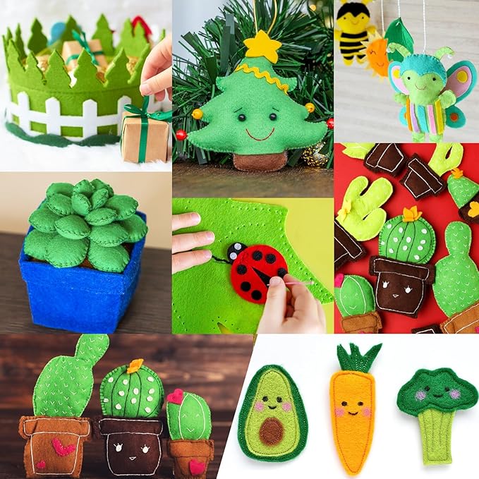 XSEINO 13 Rolls 8"x35" 1.4mm Thick Soft Felt Fabric Sheet 13 Assorted Green Series Colors Felt Pack Pastel Felt Sheets for DIY Craft Sewing Squares Nonwoven Patchwork