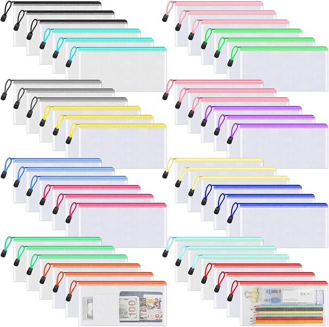 Umriox 48pcs Pencil Pouches, Mesh Bags with Zipper, A6 Size 16 Color Pencil Case Small Zipper Pouch, Zipper Bags, Waterproof Storage Pouch for Pencil, School Office and Travel Organization Supplies