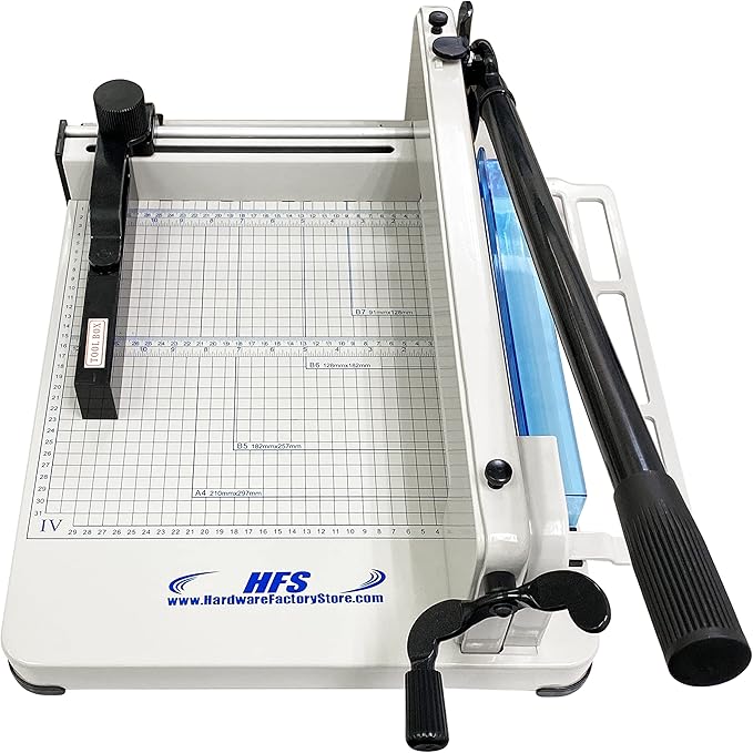 HFS(R) Heavy Duty Guillotine Paper Cutter Bundle - A4, 12'' Blade, 400 Sheet Capacity, Solid Steel Construction with Replacement Cutting Stick