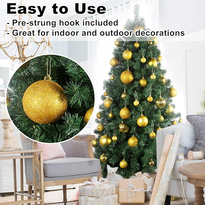 Gold 4.0" Large Christmas Balls - Christmas Tree Decoration Ornaments Shatterproof Hanging Balls for Birthday Halloween Holiday Wedding Decorations Set of 4pcs