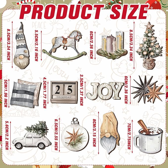 Huwena 36 Pcs Christmas Wooden Ornaments Farmhouse Rustic Christmas Decorations Snowman Balls Xmas Tree Truck Hot Cocoa Wood Cutouts Tags with Ropes Neutral Winter Decor for Xmas Tree Gifts