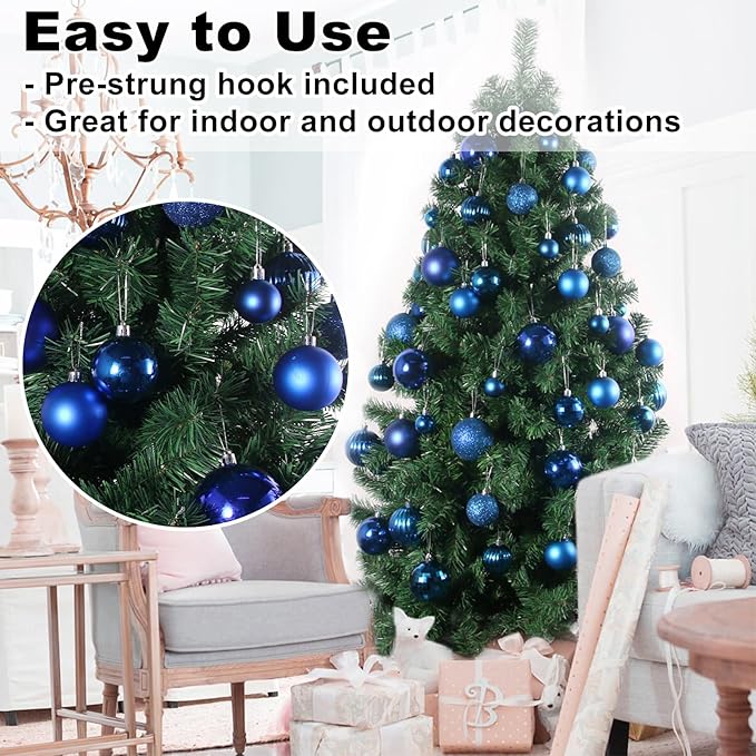24Pcs Christmas Balls Ornaments for Xmas Tree - Shatterproof Christmas Tree Decorations Medium Hanging Ball Blue 2.5in x 24 Pack
