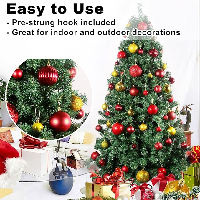 Red & Gold 3.2" Large Christmas Balls - Christmas Tree Decoration Ornaments Shatterproof Hanging Balls for Birthday Halloween Holiday Wedding Decorations Set of 18pcs