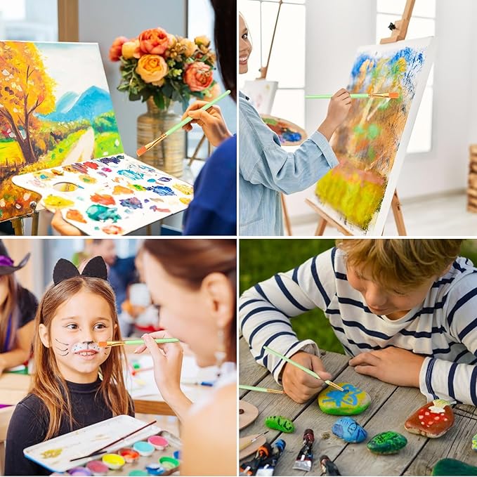 ESRICH Paint Brushes Set,10 Packs 100 Pcs Acrylic Paint Brush Set,Acrylic Oil Watercolor, Face Nail Art, Miniature Detailing,Rock Painting,Painting Artist Professional Kits(Green)