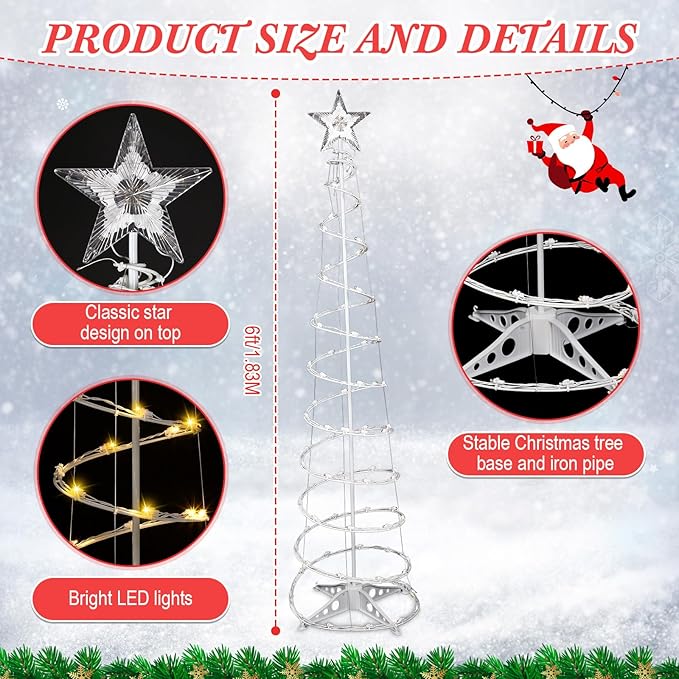 4 Pack 6 Ft LED Spiral Tree Light Christmas Decoration Outdoor Light up Xmas Cone Tree with Topper Star for Indoor Outside Holiday Xmas Light Patio Lawn Garden Yard Decor