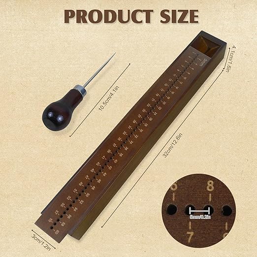 Brown Book Binding Cradle, 5 mm Hole Spacing Wood Bookbinding Punching Cradle with an Awl, Bamboo Signature Punching Cradles with Piercing Guide, Portable Book Binding Tools Kits for Book DIY Crafts