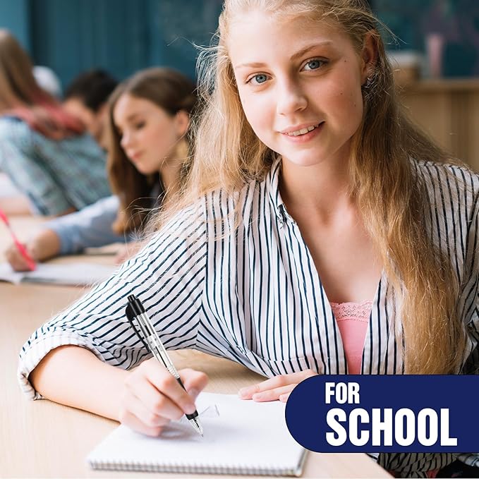 100 Pack Retractable Ballpoint Pen 1.0 mm Medium Point Refillable Smooth Click Writing Pens With Grip for Work Journal Writing Office Supplies