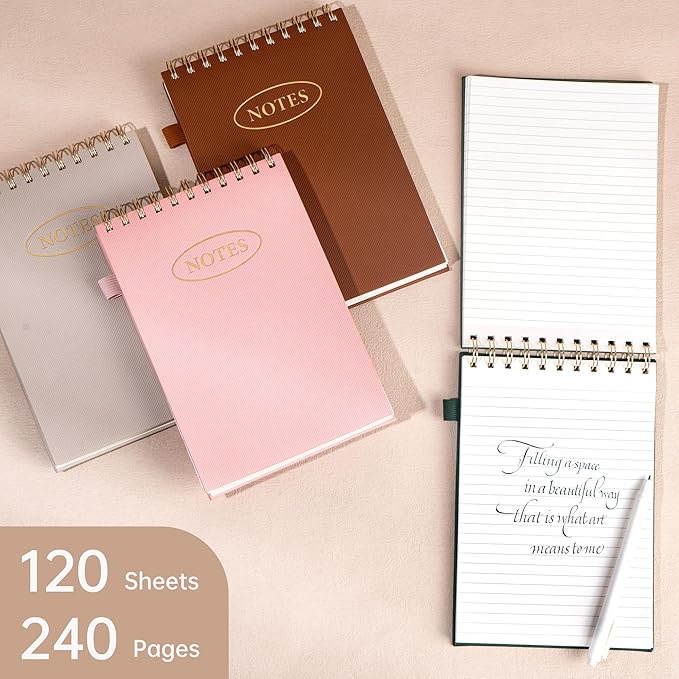 Yoment Top Spiral Notebook 240 Pages Leather Steno Pads 6x9 Top Bound Spiral Notepad 100 GSM College Ruled Notebook Left Handed Notebooks for Work School Office, Pink