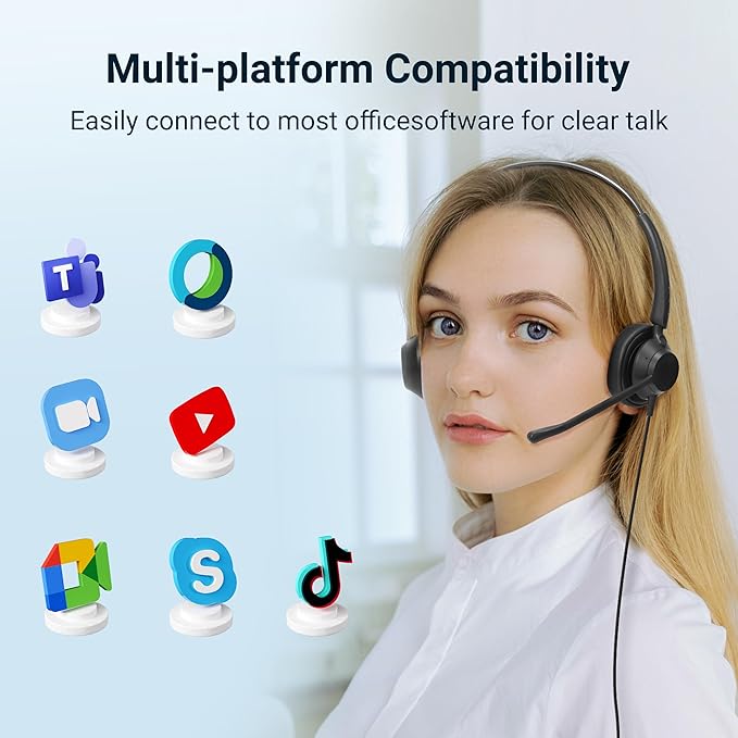 Lightweight Wired Headset with Microphone for PC, USB Headset with Noise Canceling Mic & in-line Control for Meetings, Computer Headset for Work, Office, WFH, Teams, Zoom, 3.5mm/USB-A