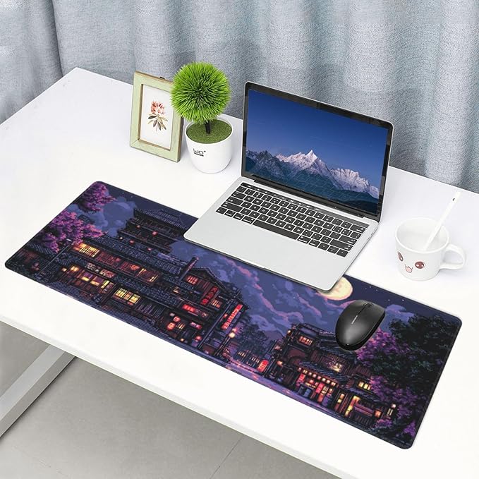 Night Mouse Pad 31.5 X 11.8 Inch Big Desk Rubber Base Stitched Edges Keyboard Pad XXL Mouse Mat for Home Game and Office