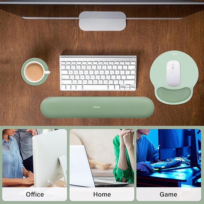 MOSISO Wrist Rest Support for Mouse Pad&Keyboard Set, Circle Curved Ergonomic Mousepad&Coaster Non-Slip Base Home/Office Pain Relief&Easy Typing Pad with Soft Cloth&Silicone Lining, Antique Green