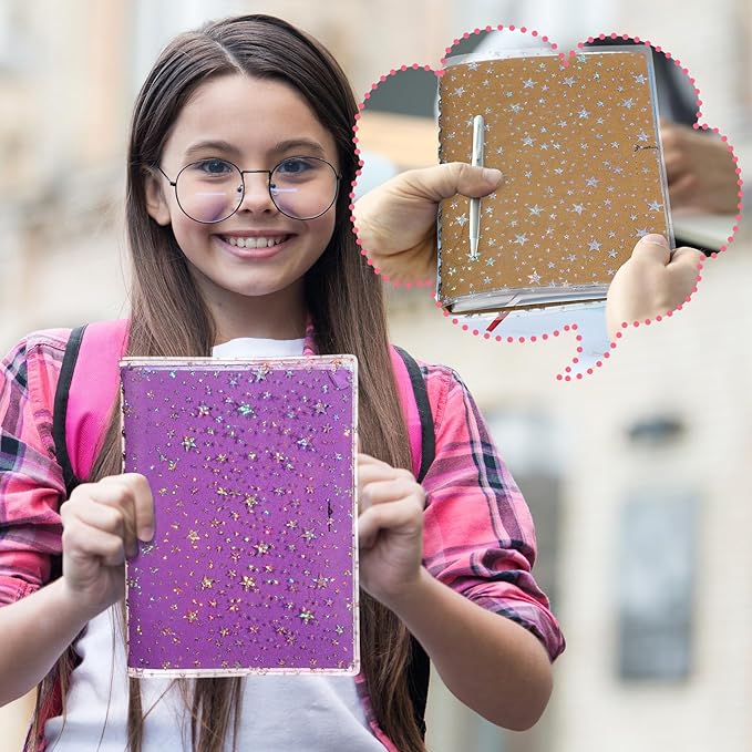 2 Pcs Glitter Star Jelly Cover for Planners and Notebooks Planner Protective Sleeve Glitter Star Cover for Week Planner Notebooks Journal(Transparent and Pink,B6)
