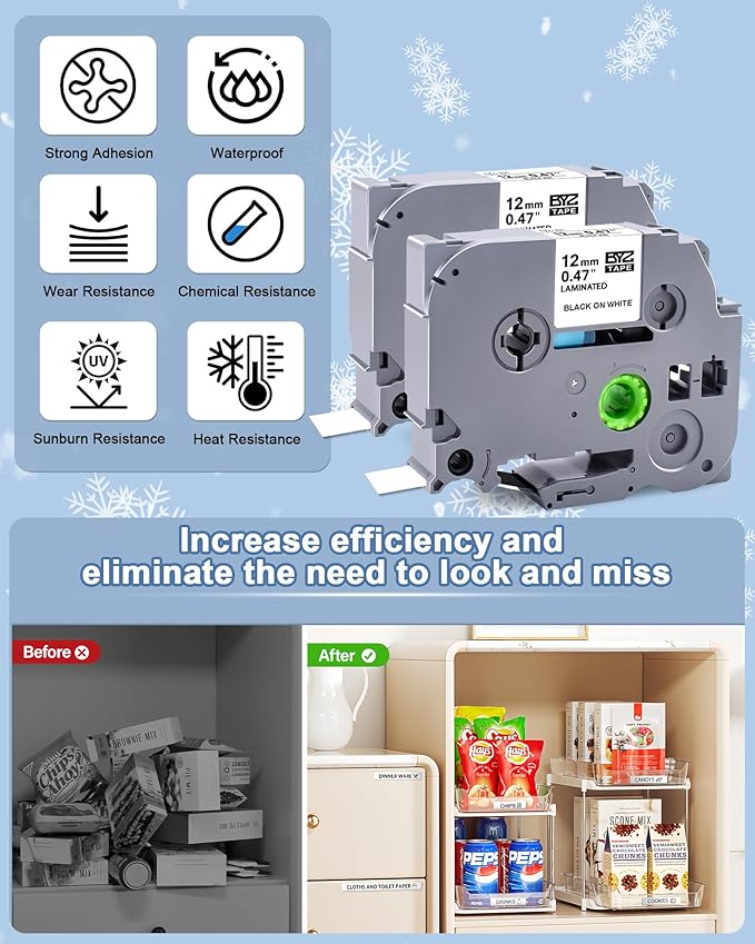 10 Pack Compatible Label Tape Replacement for Brother P Touch TZE-231 Tz231 Laminated Tape Black on White 12mm 0.47 inch x 26.2ft 8m 1/2 for Label Maker PTD400AD PTH110 PT-D210 PT-D400 PTD600 PTD220