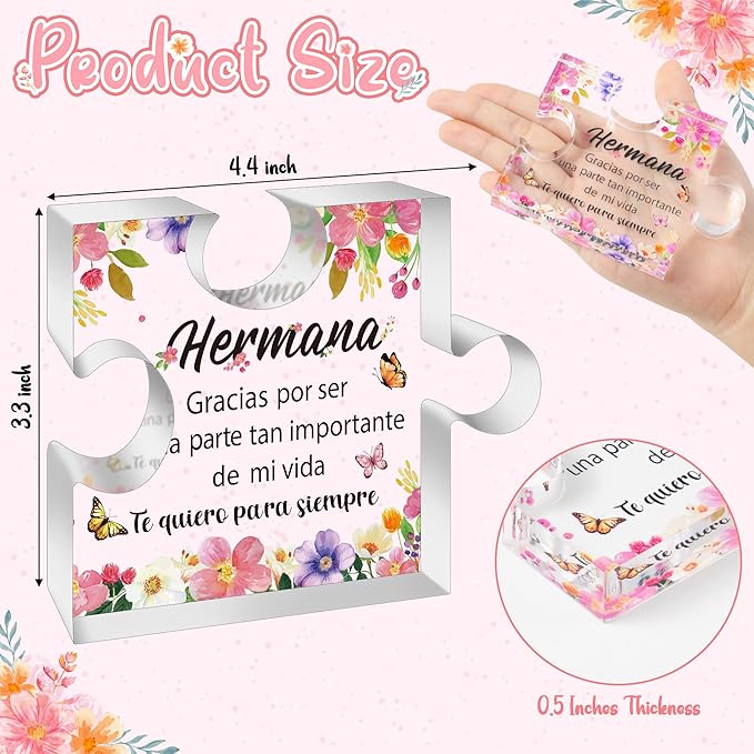 Yopyame Spanish Sister Birthday Gifts - Regalos para tía Hermana Engraved Acrylic Puzzle Keepsake Paperweight Gift for Sister Christmas Thanksgiving Mother's Day Gift Sister Gift from Sisters Brothers