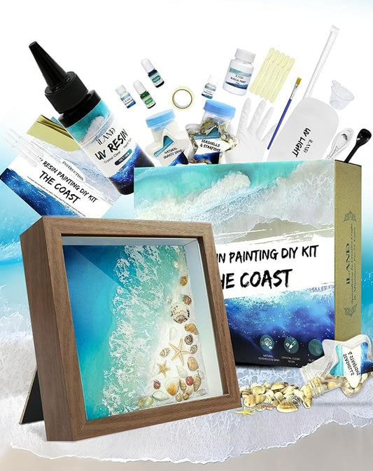 iLAND Crafts for Adults Resin Art Kit DIY Beach Ocean Themed Crafting Adult Girls Night Craft Making Set Date Night Painting Kit for Couples Unique Christmas Gifts for Crafty Women Teen Girls Romantic