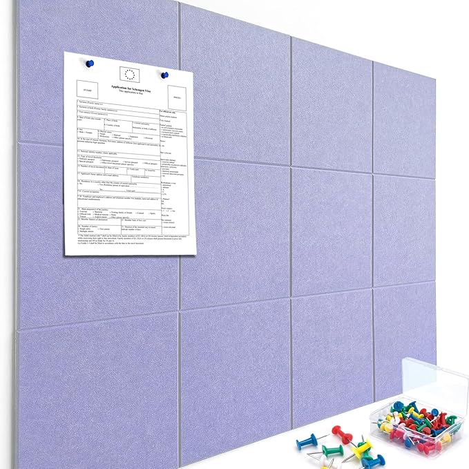 Cork Boards for Walls 48" x 36" Felt Board Alternative, 12 Pack Felt Wall Tiles Bulletin Board, Large Cork Board for Office Pin Board Tack Board Cork Boards