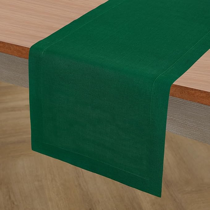 Solino Home Linen Christmas Green Table Runner 144 Inches Long - 100% Pure Linen Extra Long Table Runner 14 x 144 Inch - Fete