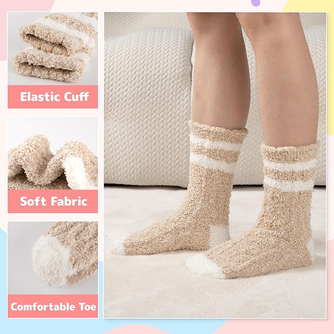 COOPLUS Fuzzy Socks for Women Warm Fluffy Cozy Winter Soft Home Slipper Socks (5 Pairs)