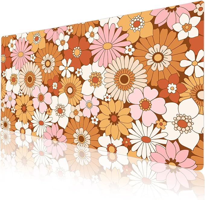 Colorful Star Large Mouse Pad, PU Leather Waterproof Desk Mat, Computer Gaming Mouse Pad, XXL Full Desk Mousepad Non Slip Desk Pad for School Office Home 31.5" x 15.7" - Retro Flowers