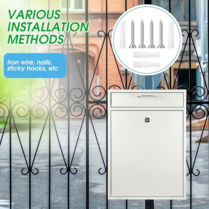 Locking Mailbox with Key for Outdoor 16.2 x 11.2 x 4.7 Inches Large Wall Mount Mail Box with Lock Security Mail Drop Metal Collection Boxes Hanging Secure Postbox(Creamy White)