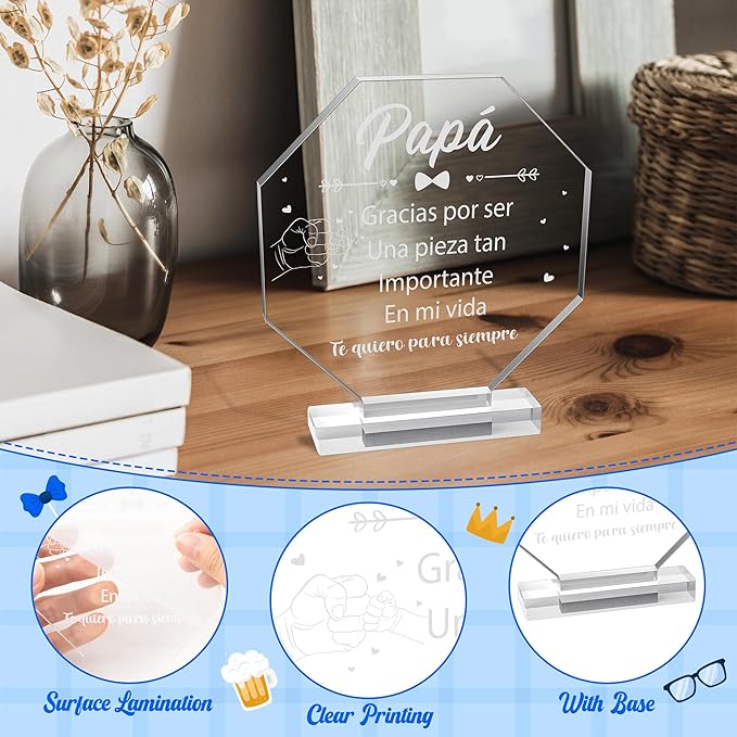 Yopyame Dad Gifts Acrylic Plaque - Regalos para Papá Acrylic Gift Keepsake Paperweight Gifts for Dad in Spanish Christmas Thanksgiving Father's Day Ideas Gifts for Dad Birthday from Son Daughter